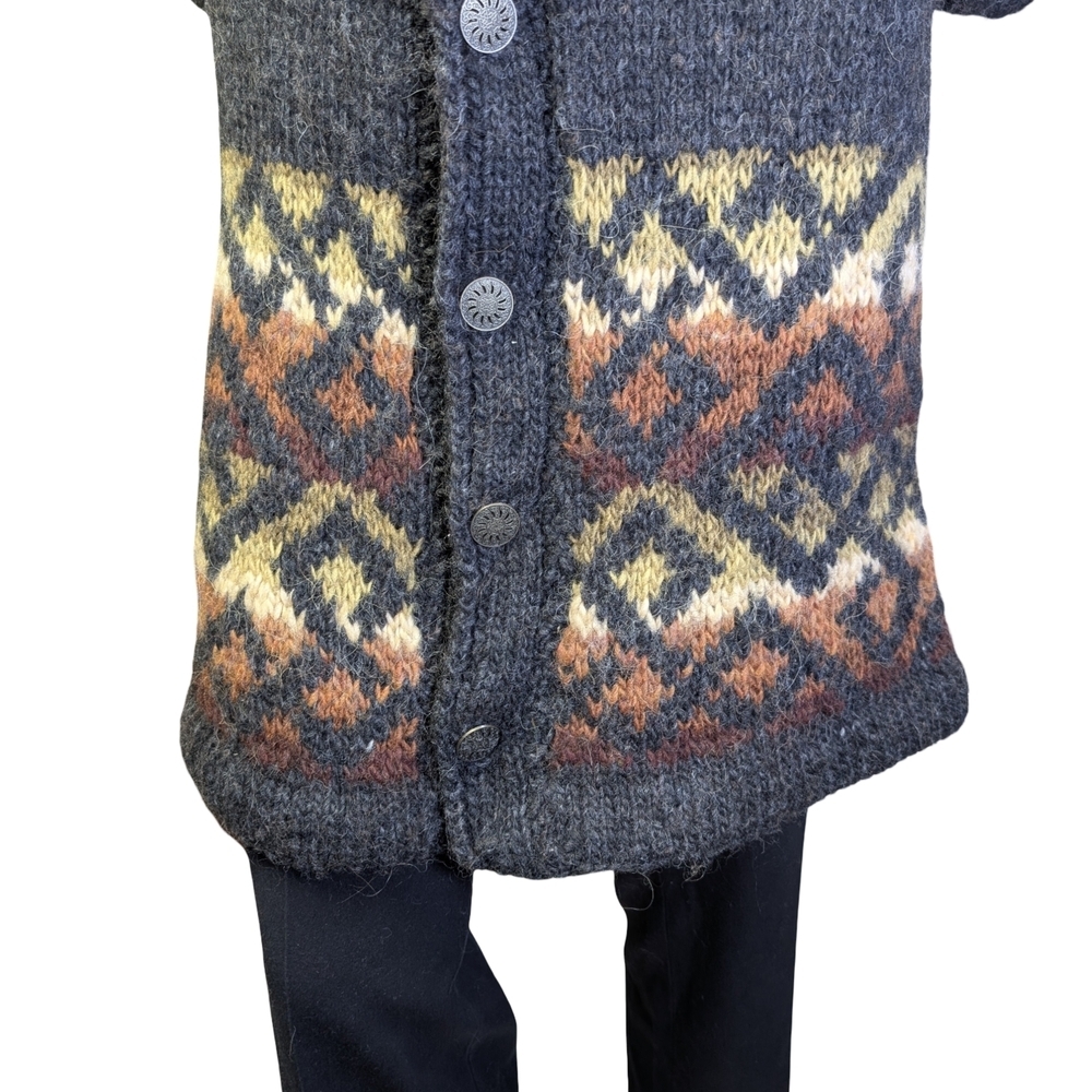 Hand Knit Longline Cabin Cardigan | Earth Tones | Size Small - Picture 4 of 9